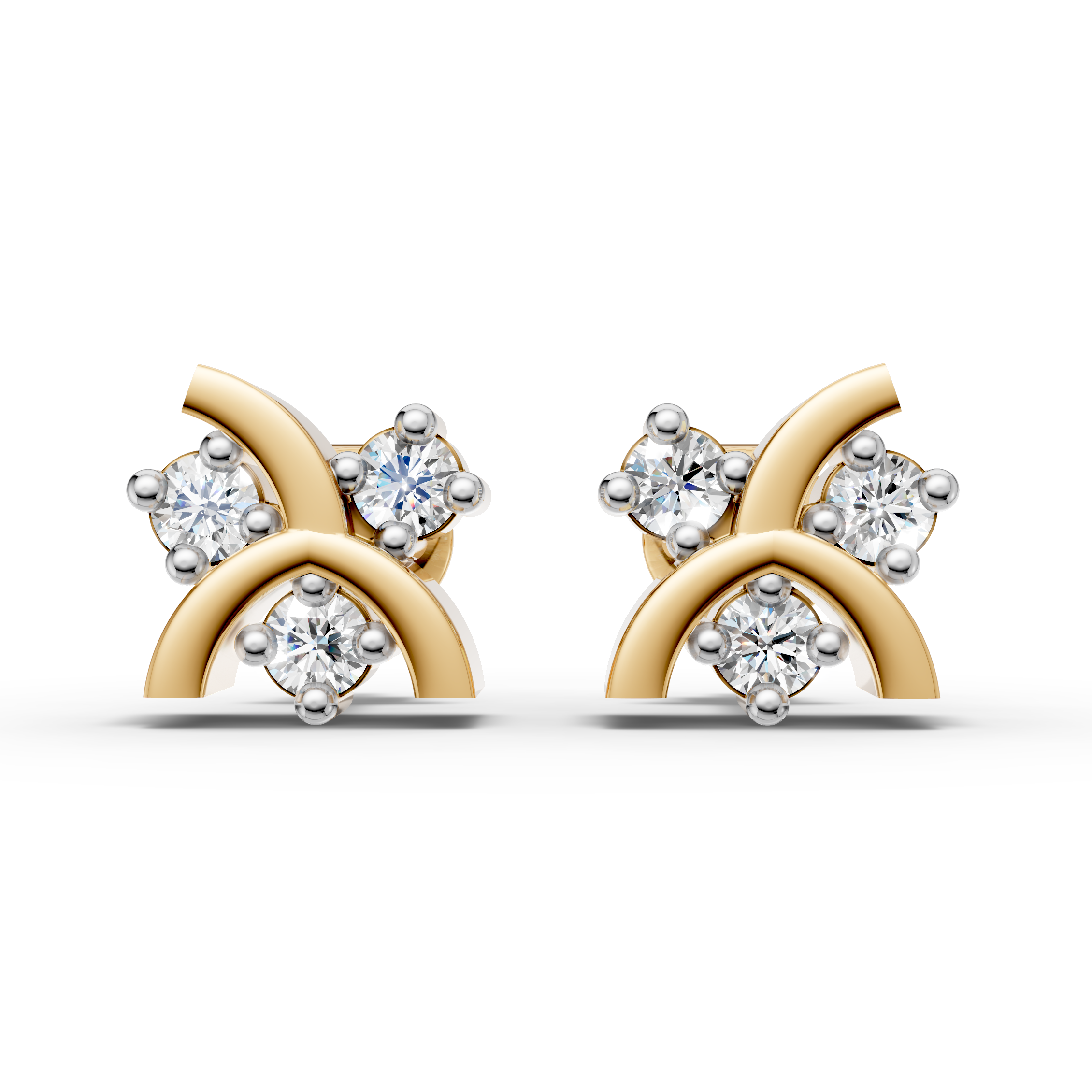 925 Sterling Silver Curved Arc Diamond Cluster Stud Earrings