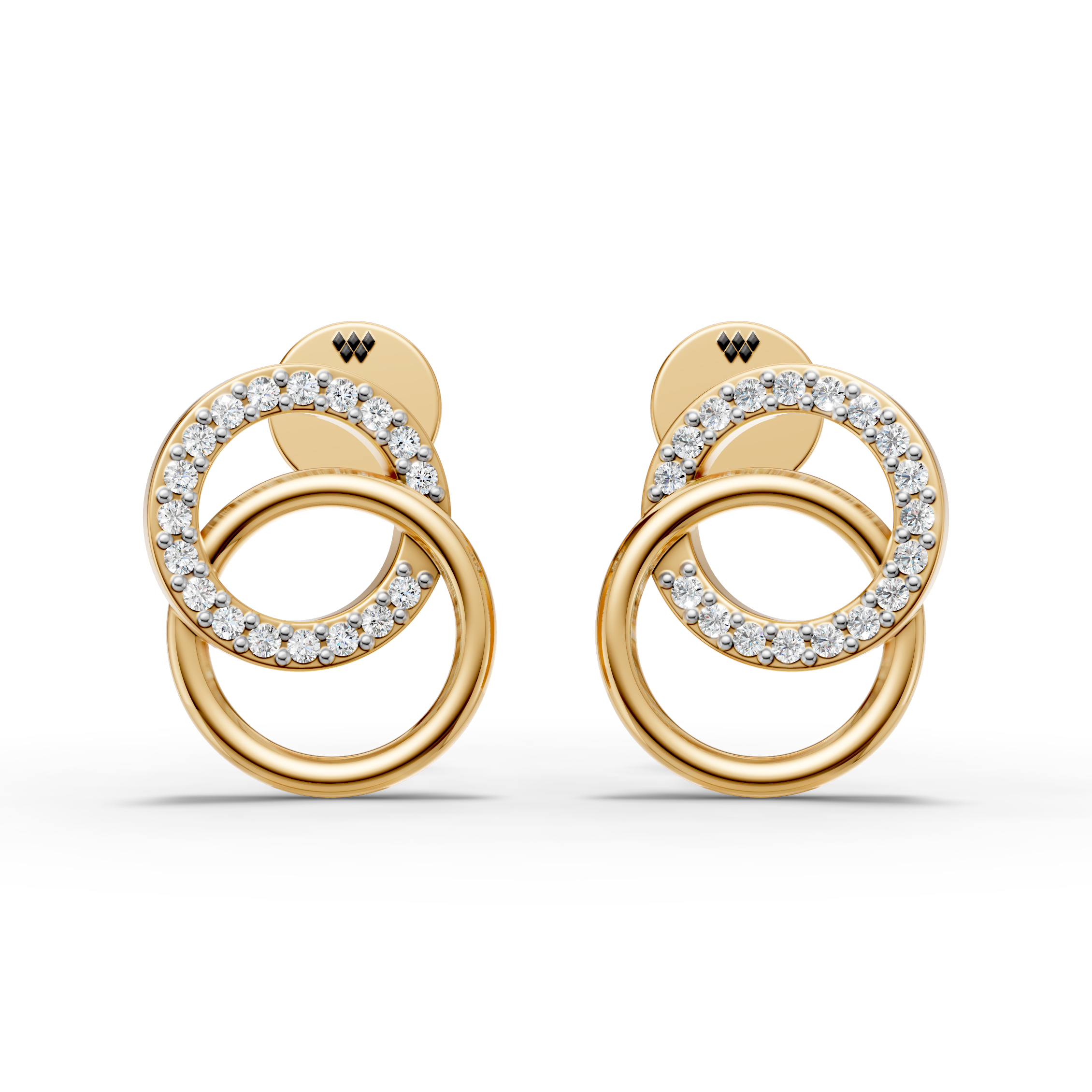 925 Sterling Silver Interlocking Circle Diamond Drop Earrings