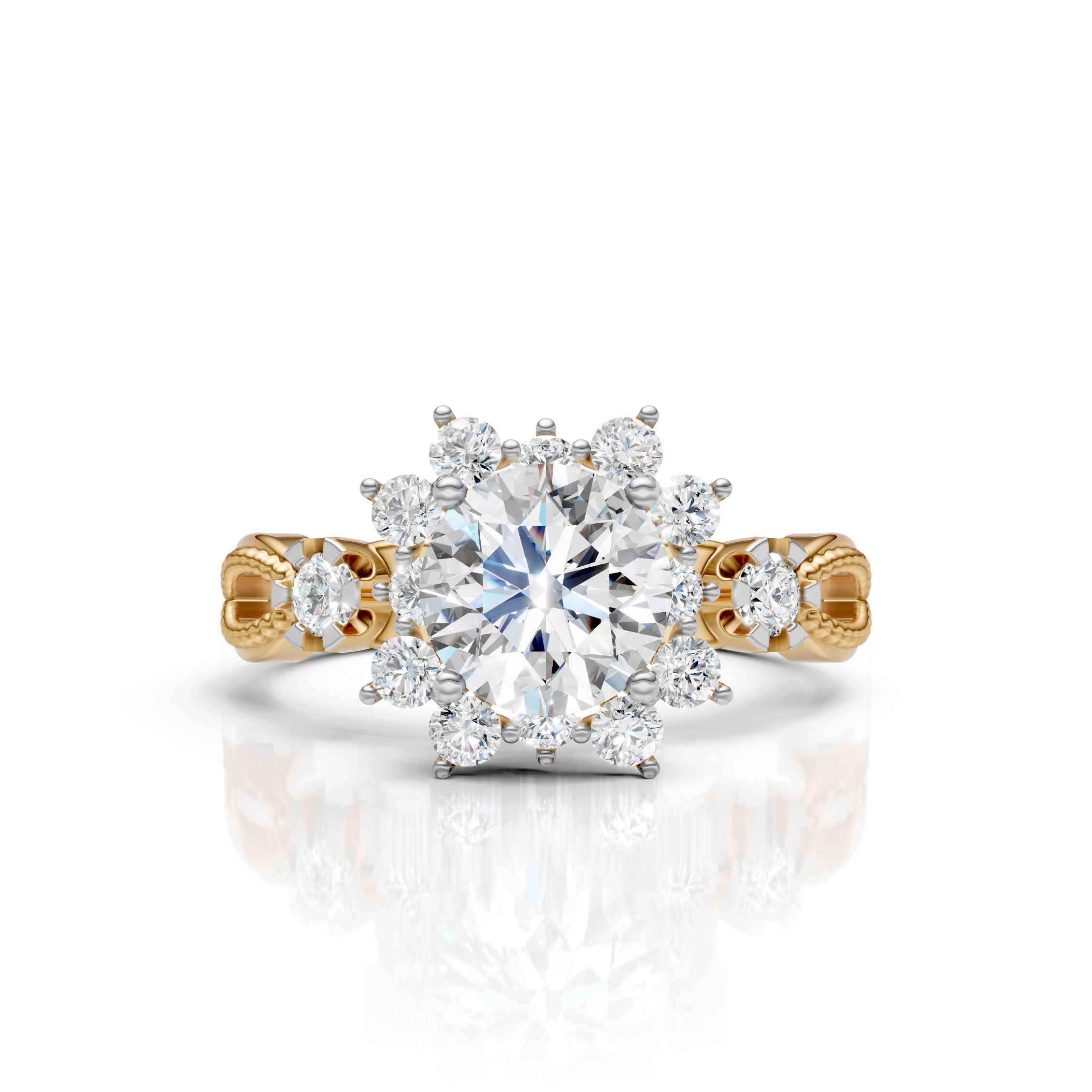 Floral Round Solitaire Diamond Ring