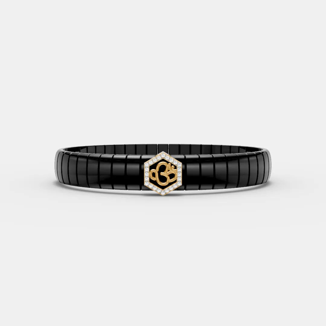 Hexagon OM Bracelet – Spiritual Sparkle with Modern Elegance