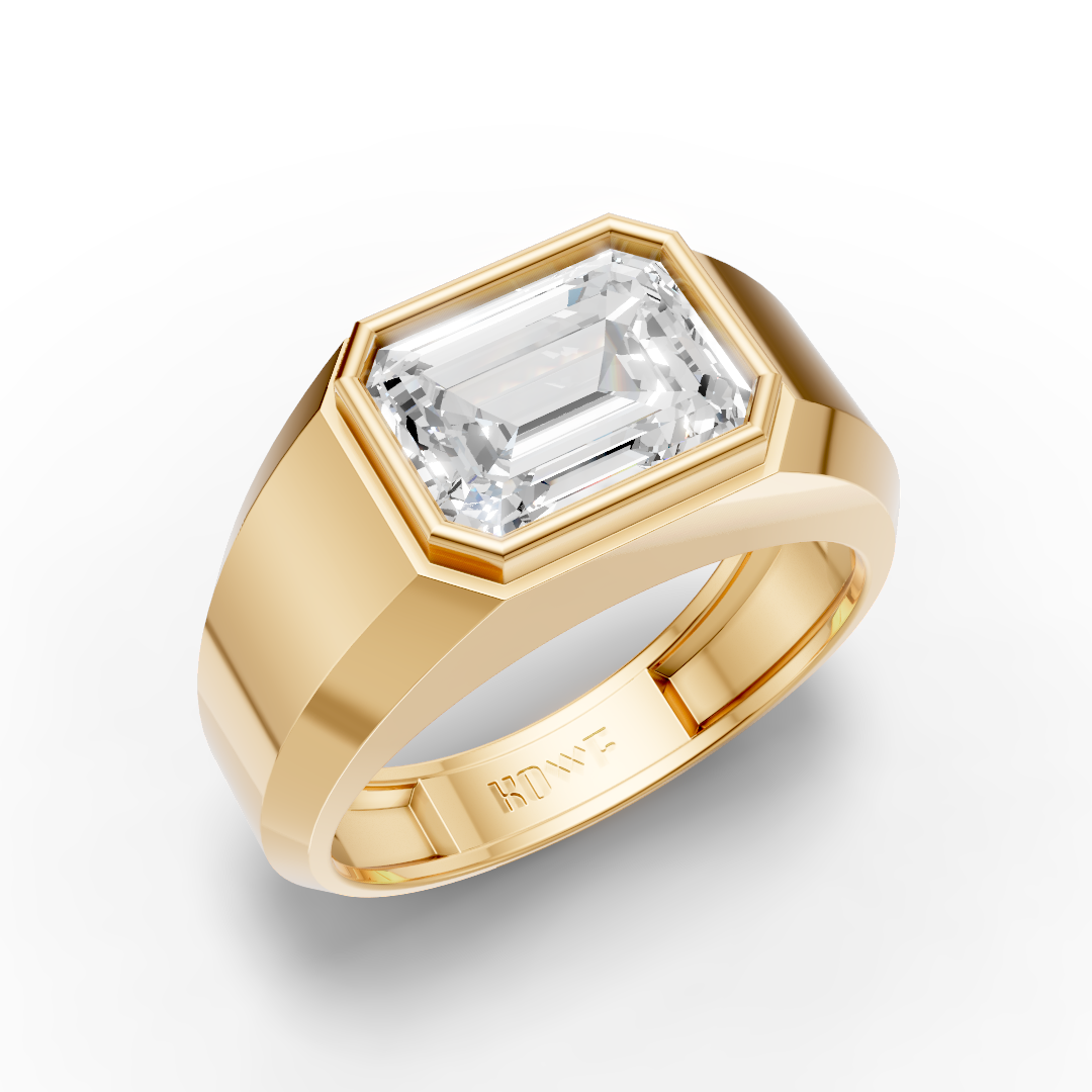 925 Sterling Silver Moissanite Diamond Emerald Bezel Ring