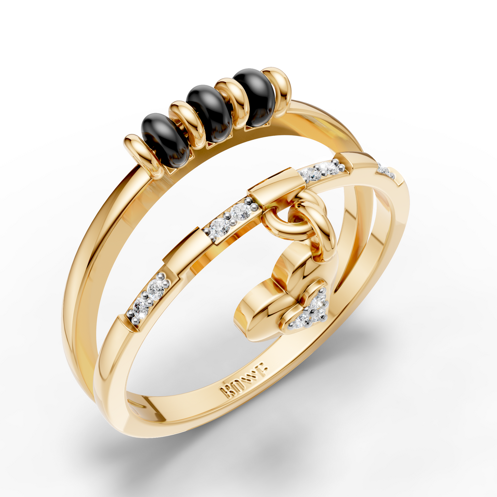 Mangalsutra Bead Ring with Heart Charm