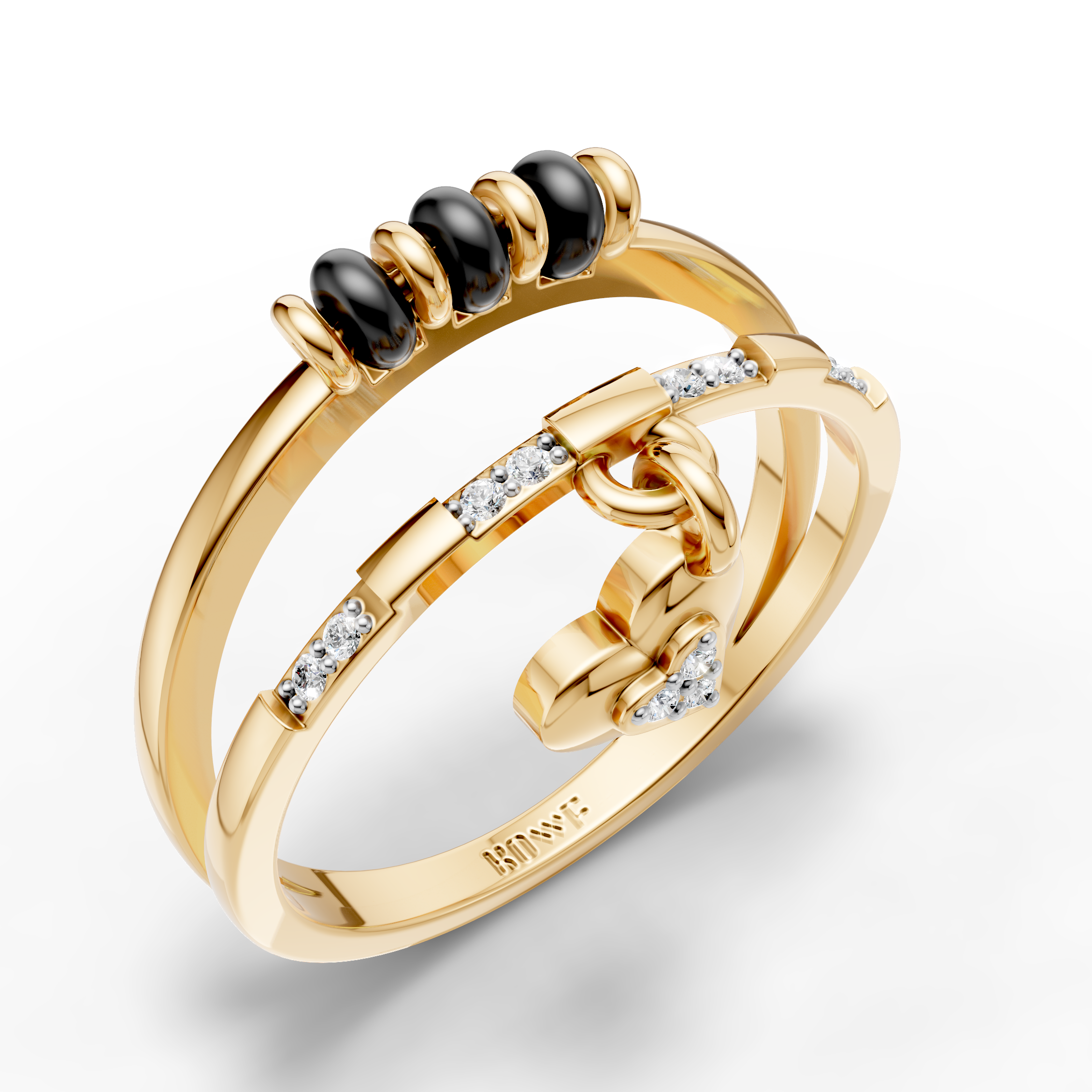 Mangalsutra Bead Ring with Heart Charm