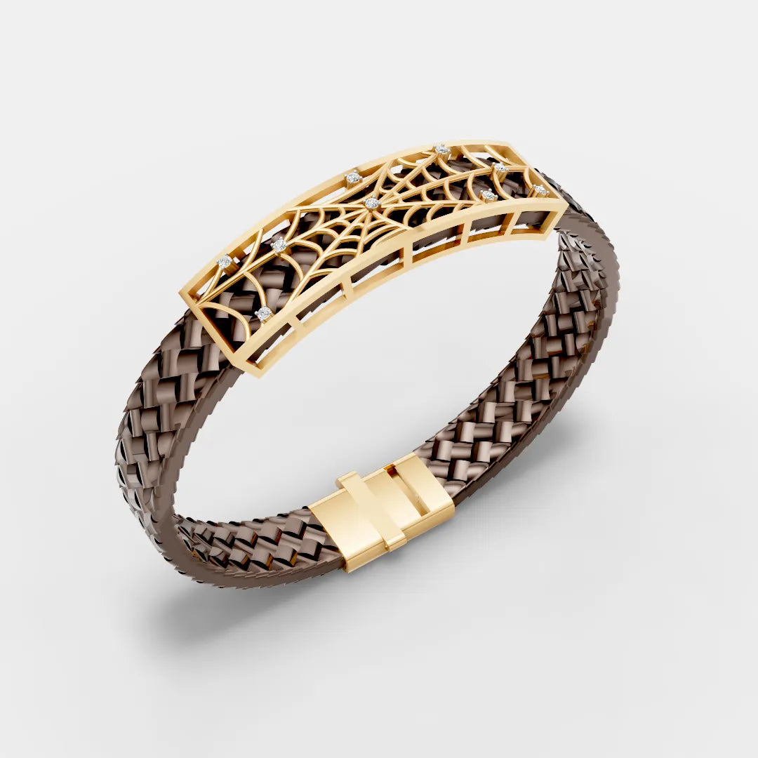 925 Sterling Silver Spider Frame Leather Belt