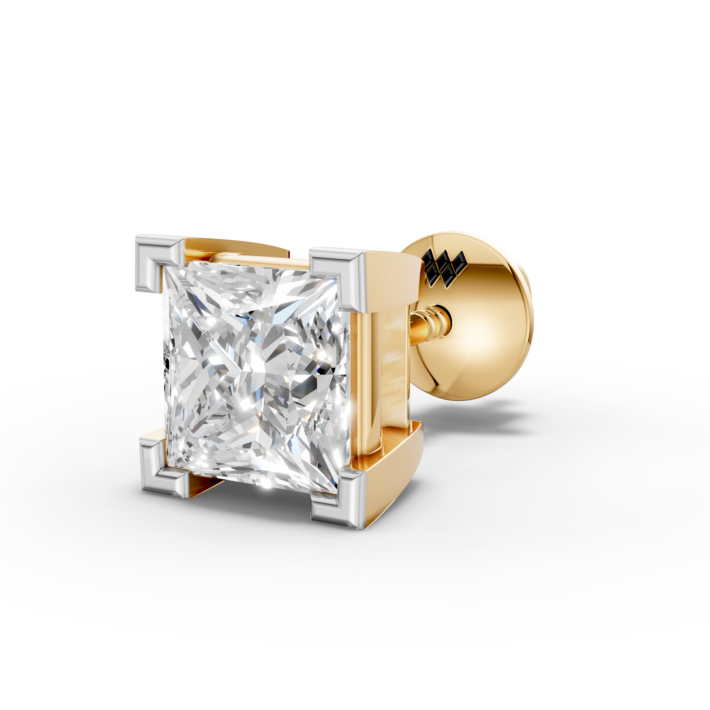 Princess Shaped Square Prong Setting Earring ( 1 PC )