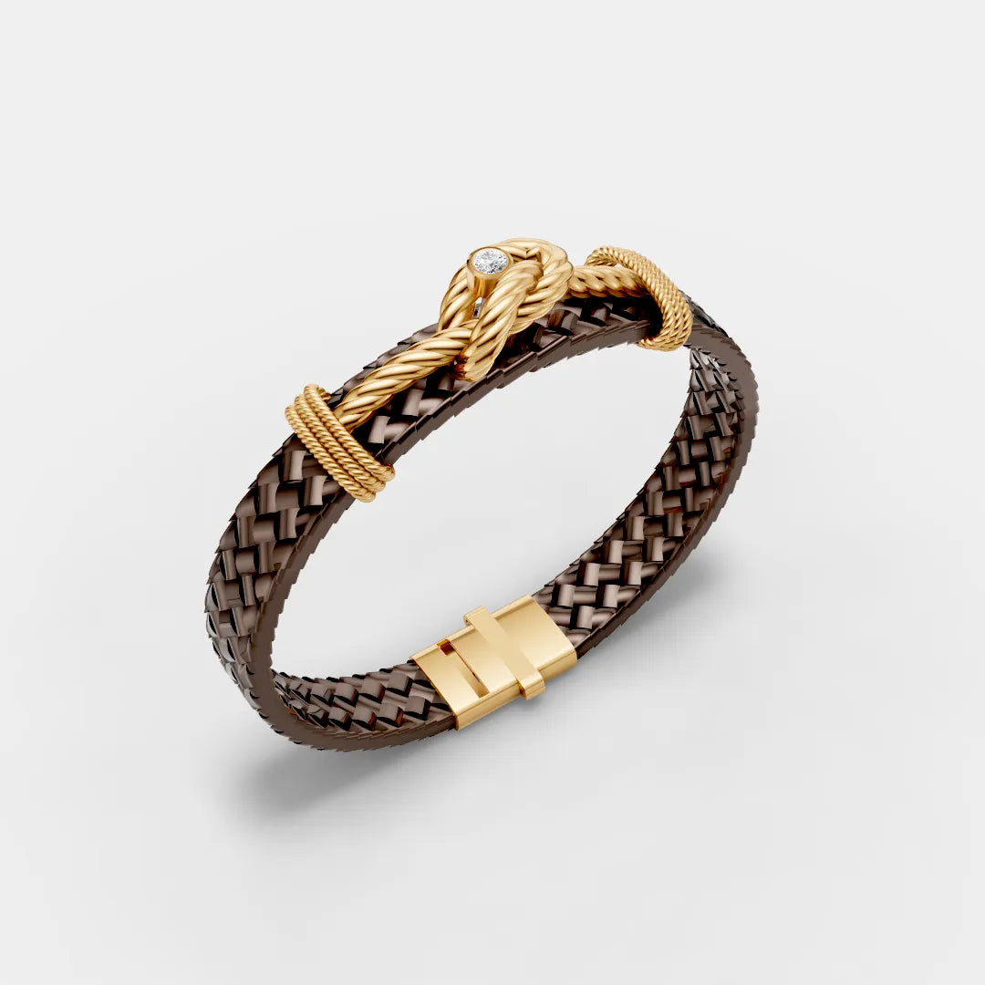 925 Sterling Silver Moissanite Diamond Knot Leather Bracelet