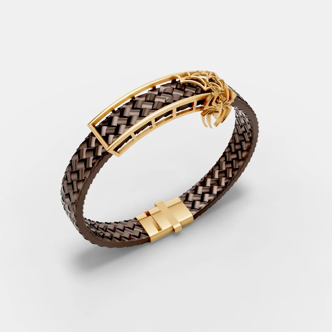 925 Sterling Silver Spider Leather Belt with Hanging Spider Charm