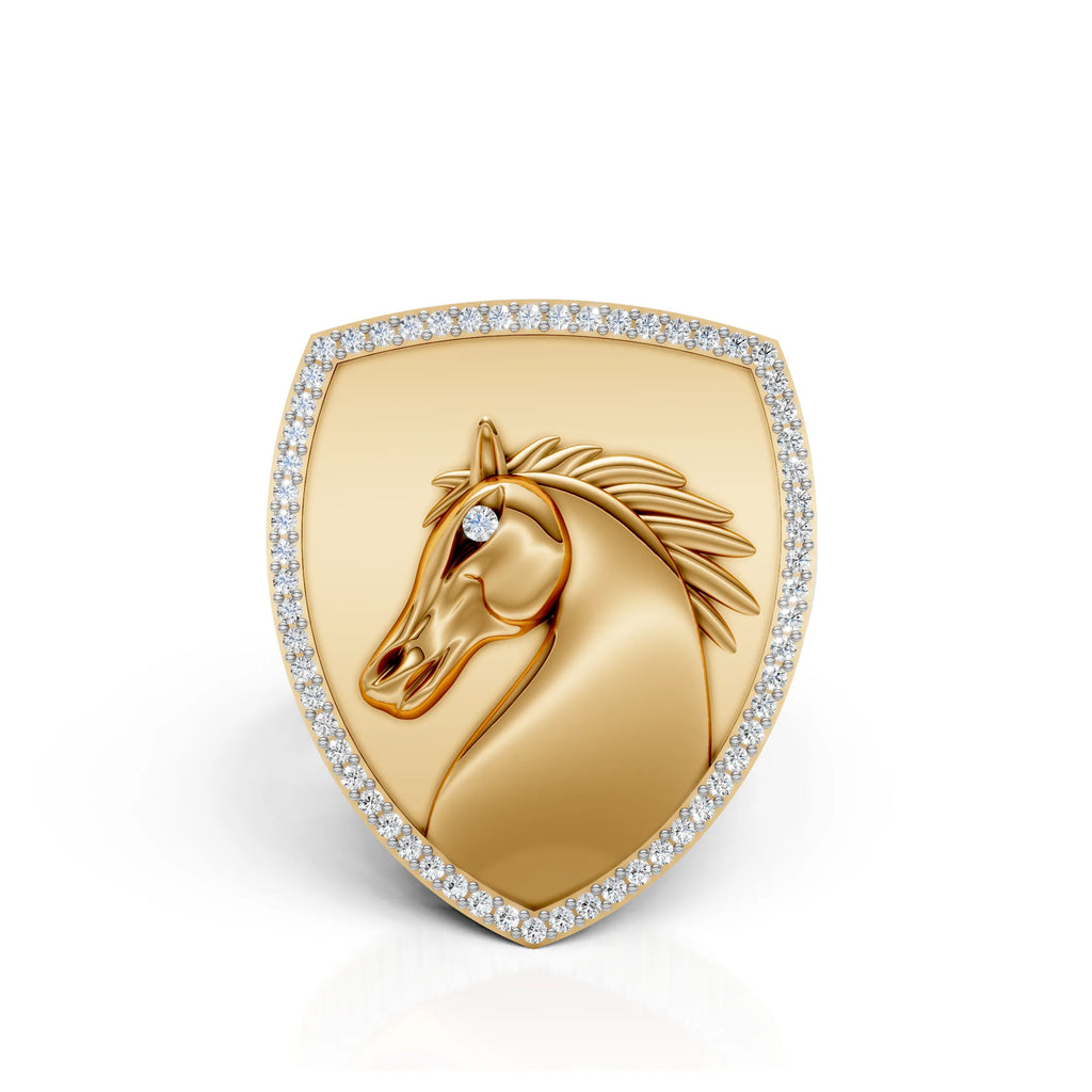 Majestic Horse Crest Diamond Signet Ring
