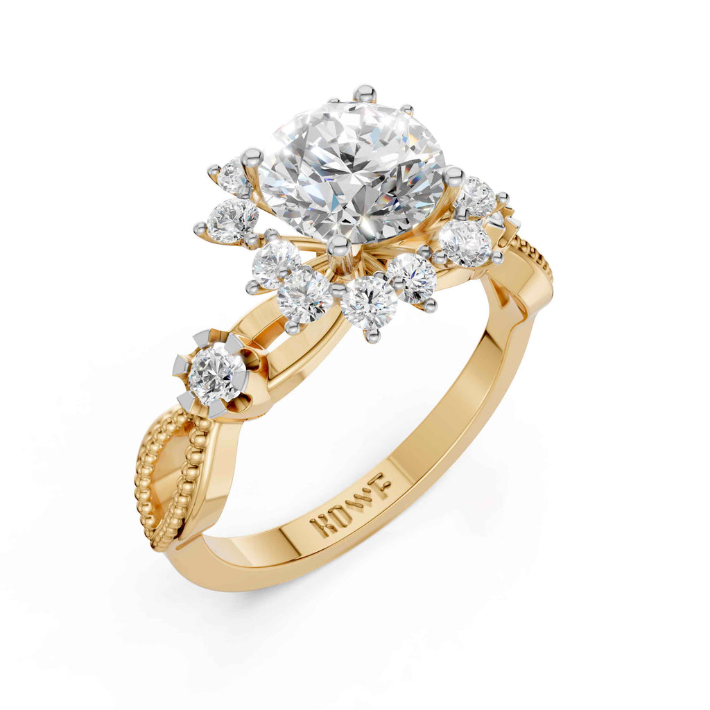 Floral Round Solitaire Diamond Ring